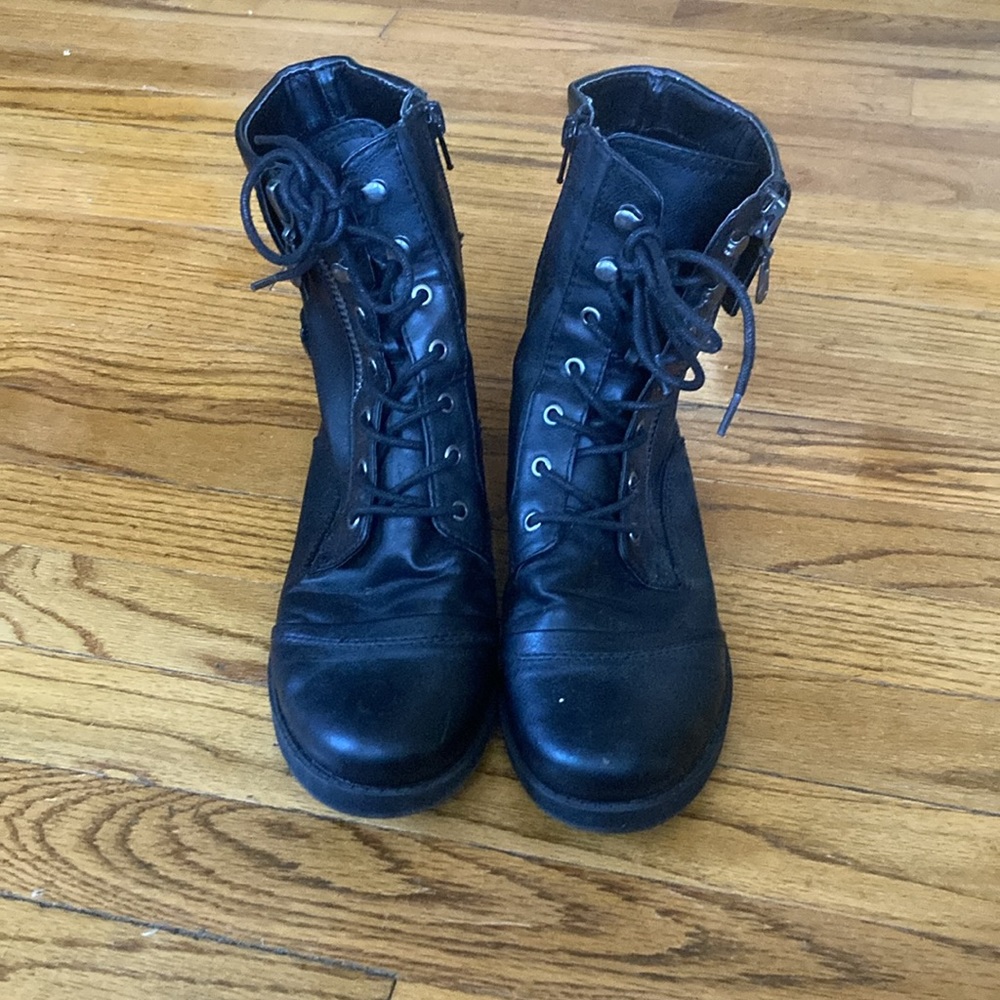 Black Leather Lace-Up Ankle Boots with Side Zip